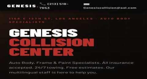 Genesis Collision Center website screenshot — dark hero with bold typography